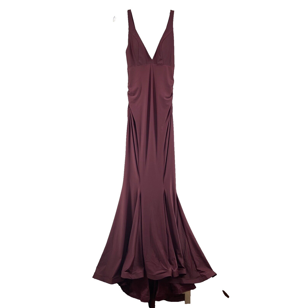 La Femme Dress Simple Jersey Gown Womens Sz 8 in Wine Maxi Gala Formal Orig $398